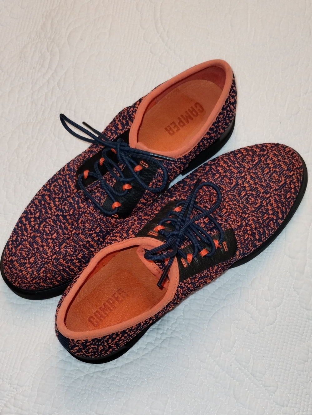 Camper Orange and Navy Knit Lace-Up Oxfords